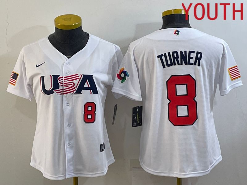 Youth 2023 World Cub USA #8 Turner White MLB Jersey3